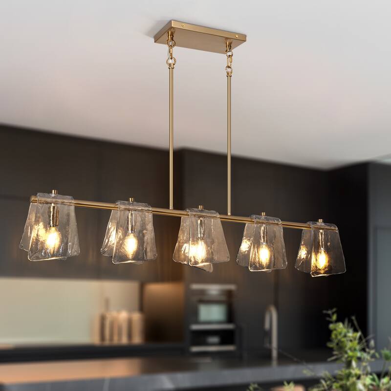 Modern 5-Light 41.5 IN Linear Chandelier Smoky Glass Kitchen Island Pendant Light - 41.5" W x 8" H