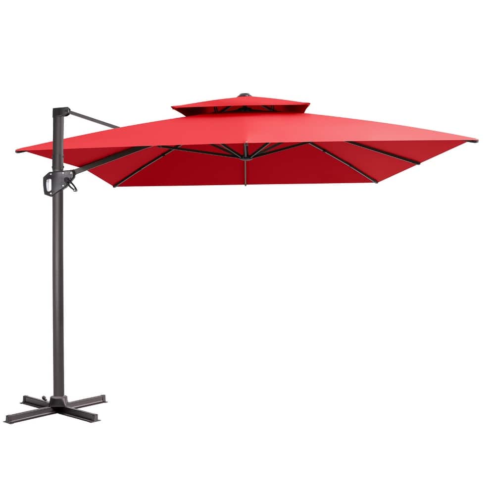 VredHom Outdoor 9x11FT Patio Aluminum Dual Top Cantilever Offset Umbrella