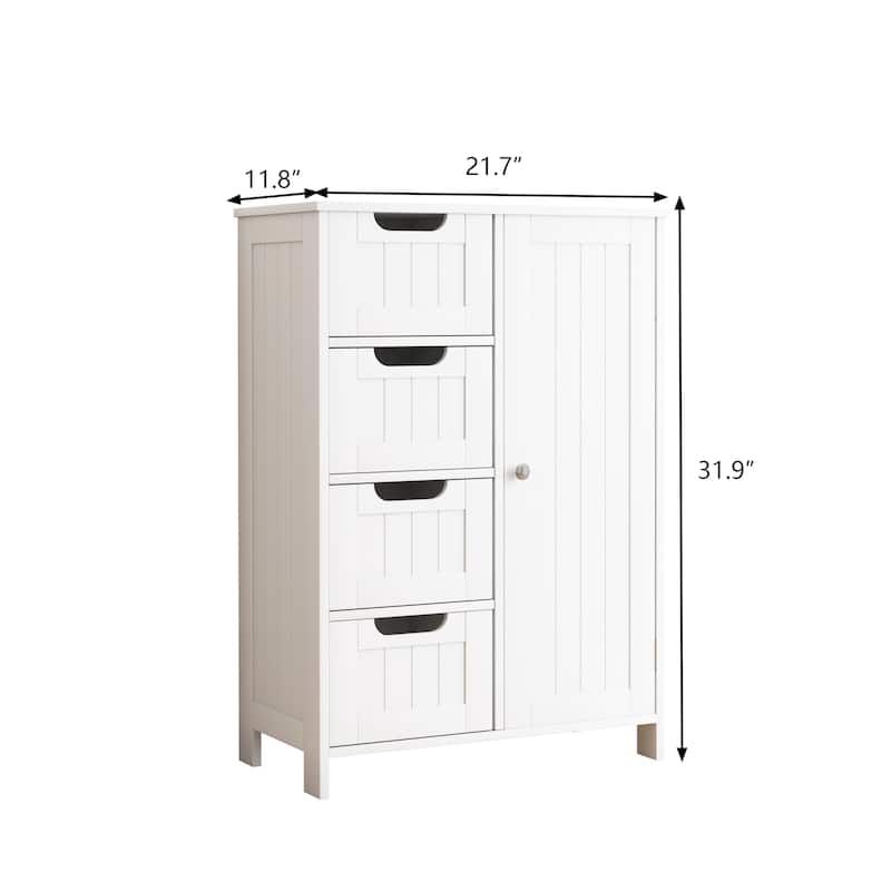 White Bathroom Storage Cabinet, Floor Cabinet with Adjustable Shelf and Drawers