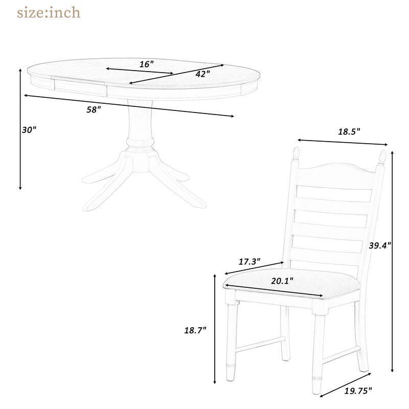 5-Piece Wooden Dining Table Set with Extendable Round Table & 4 Chairs