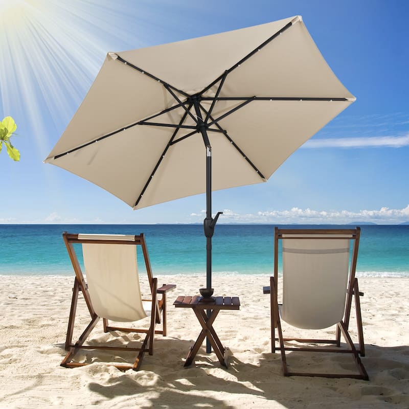 Polyester LED Patio Umbrella with Tilt and Crank Handle