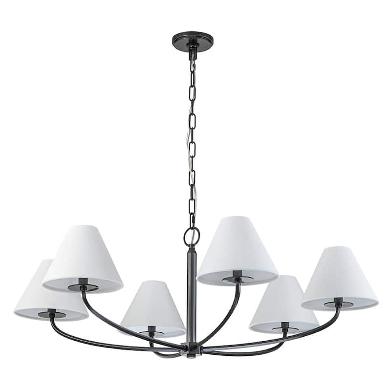 6-Light Classic French Tapered Linen Shade Chandelier - 43in Width