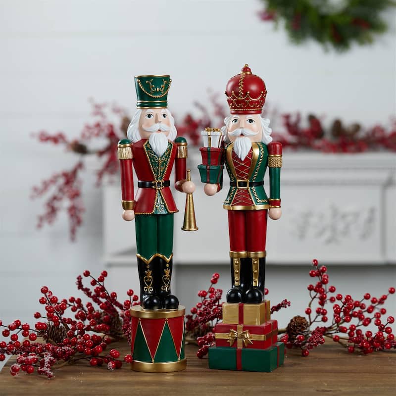 Polyresin Nutcracker Soldier Set of 2 with Gold Accents and 19 inches Height - 5” x 3.5” x 19” (L x W x H)