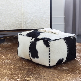 Angela Animal Pattern Square Hair On Hide Leather Pouf On Sale