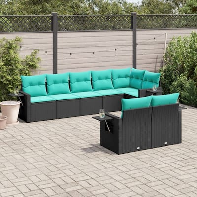 vidaXL 8 Piece Patio Sofa Set with Cushions Black Poly Rattan