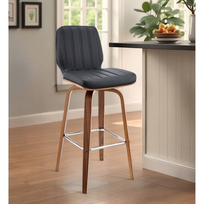 Faux Leather Swivel Bar Chair with Iron Frame and Round Seat