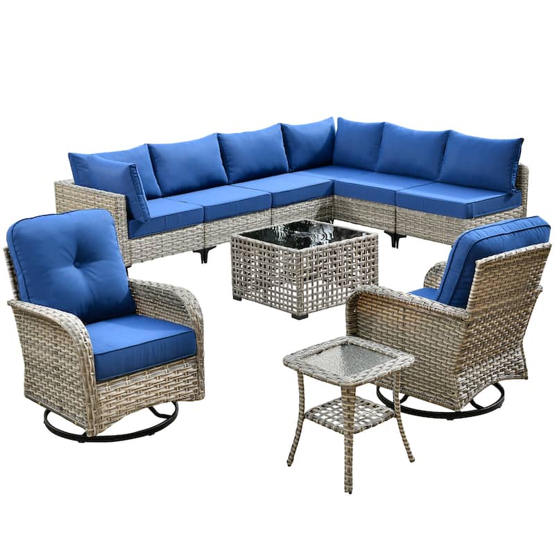 XIZZI 10-piece Patio Furniture Wicker Sectional Set with Swivel Chair
