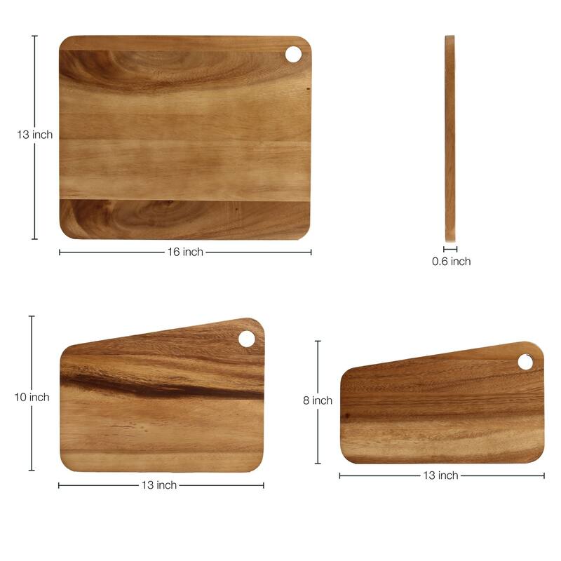 Sango Atelier Acacia Wood 3-Piece Cutting Board Set with Slant Edge & Juice Grooves- Reversible Kitchen Chopping Boards