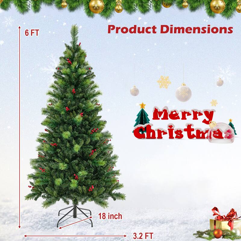 Gymax 6 FT Pre-Lit Artificial Christmas Tree w/ 670 Branch Tips & 300