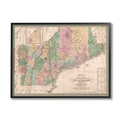 Stupell Northern New England Map Maine Vermont New Hampshire Framed Wall Art
