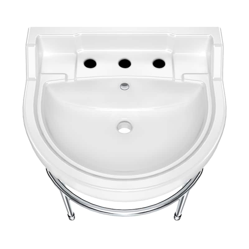 Whitehaus Console Sink With Semi-Circular Bowl, Metal Leg Supports and Front Towel Bar.