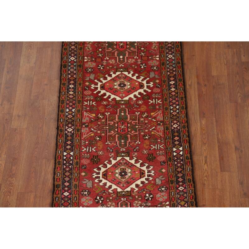 Tribal Gharajeh Persian Runner Rug Handmade Red Wool Carpet - 2'4" x 9'4"