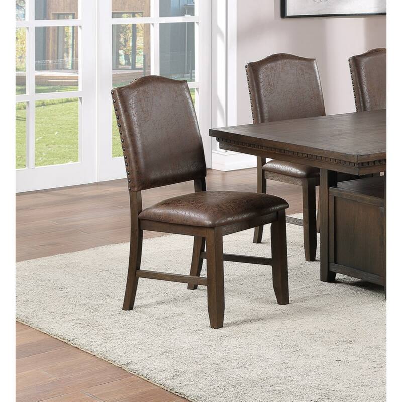 Classic Design Brown / Rustic Espresso Finish Faux Leather Set of 2 Dining Chairs