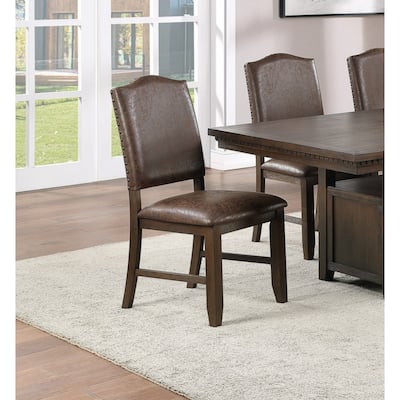 Classic Design Brown / Rustic Espresso Finish Faux Leather Set of 2 Dining Chairs
