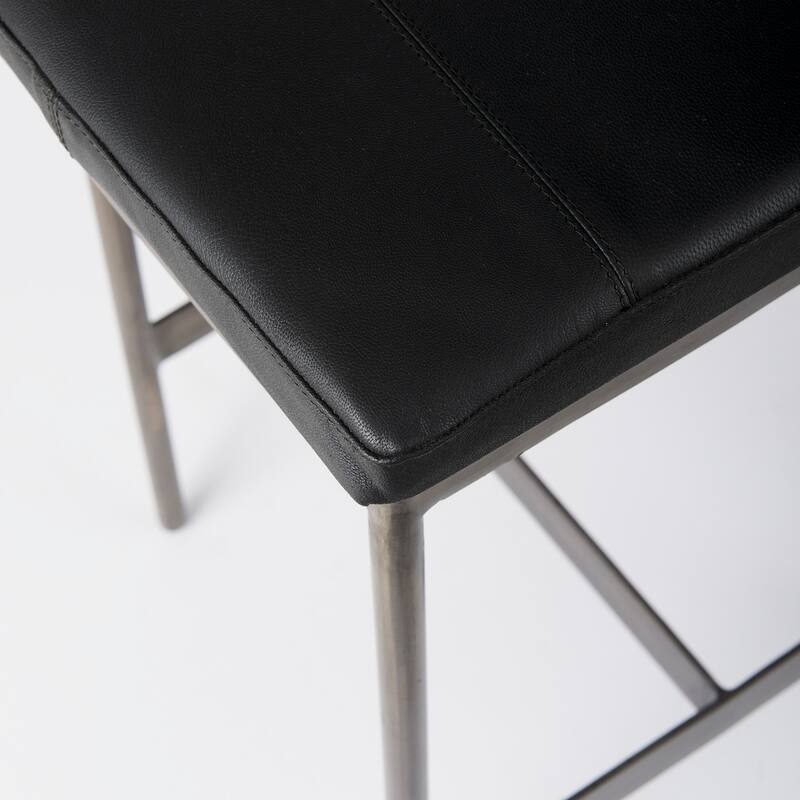 Millie Black Genuine Leather Seat with Nickel Metal Frame Counter Stool