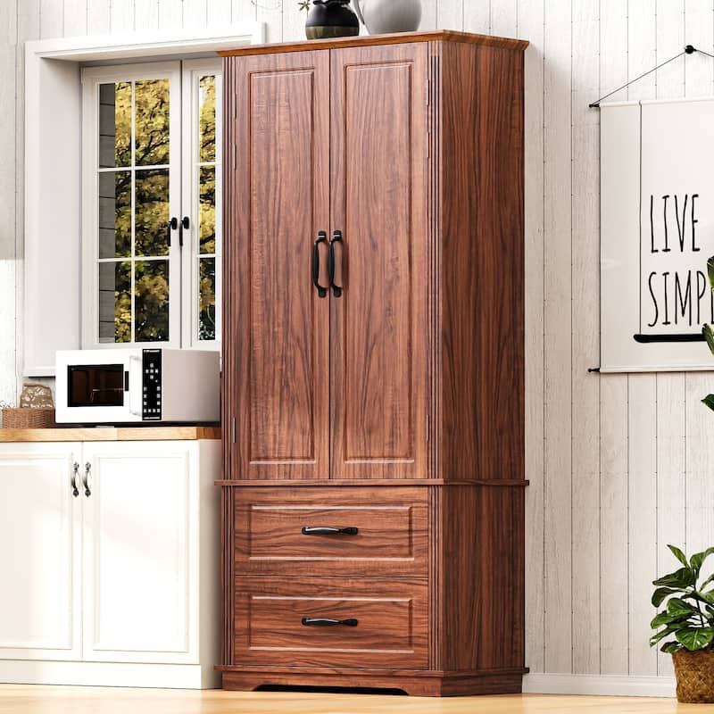 71"Kitchen Pantry Cabinet with 2 Drawers,Embossed Texture Freestanding Cabinet with 8 Door Shelves and 3 Cabinet Shelves