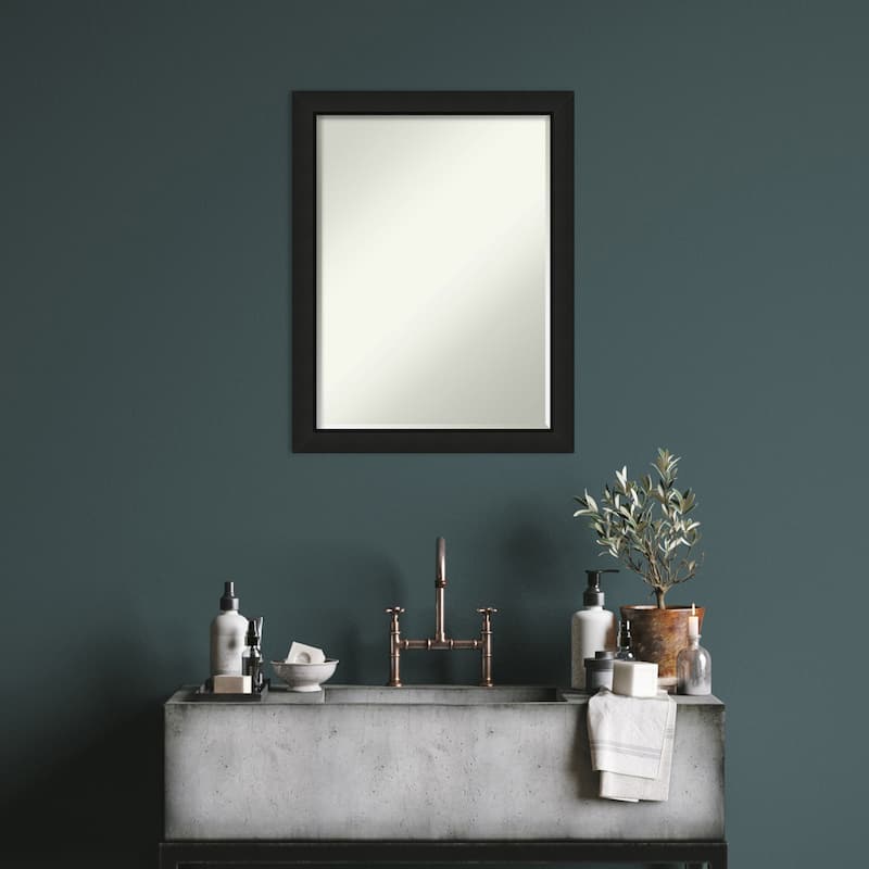 Midnight Black Narrow Half-Inch-Bevel Wood Framed Wall Mirror - Midnight Black Narrow - Glass Size 18x24