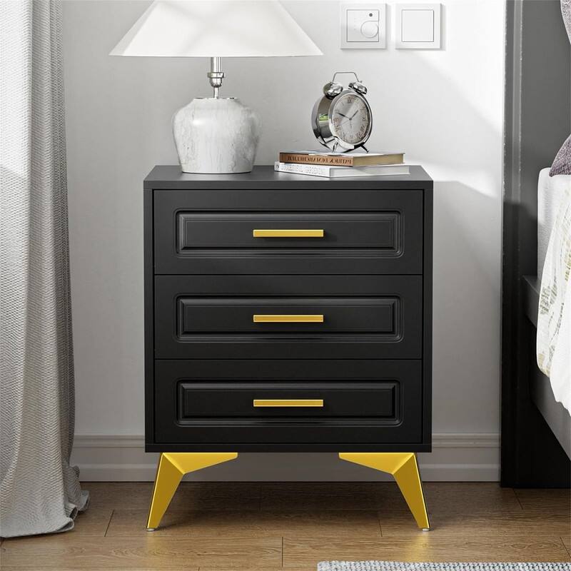 Nightstand with 3 Drawers - Black