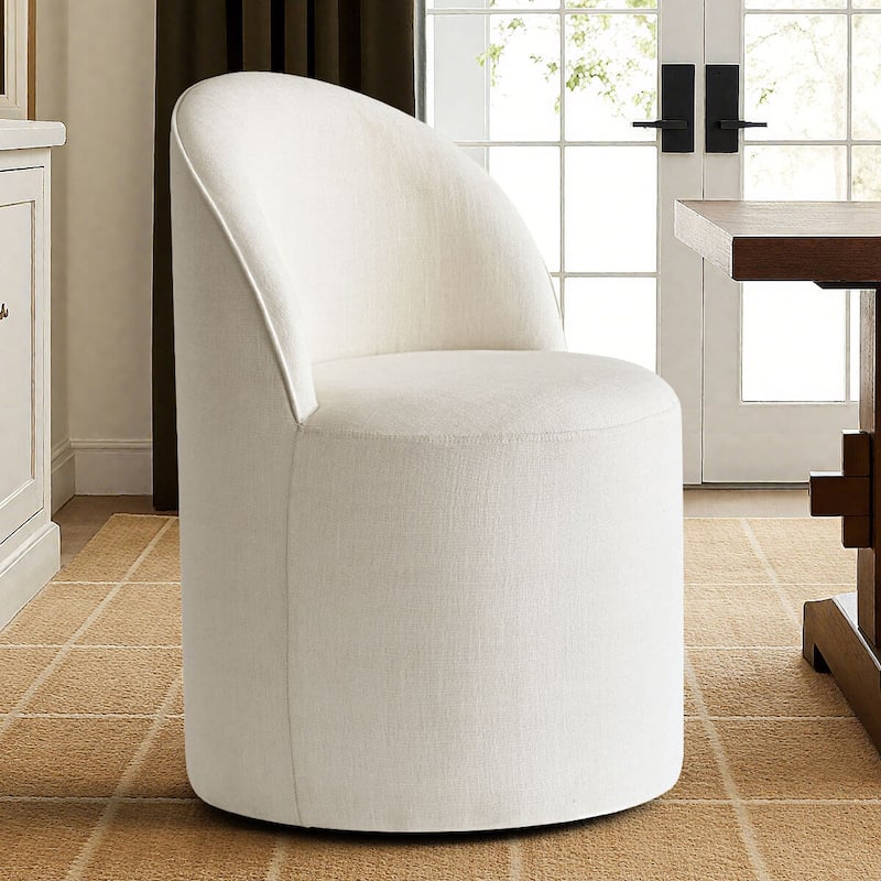Upholstered Linen Barrel Accent Chair with with Castors(Set of 2)