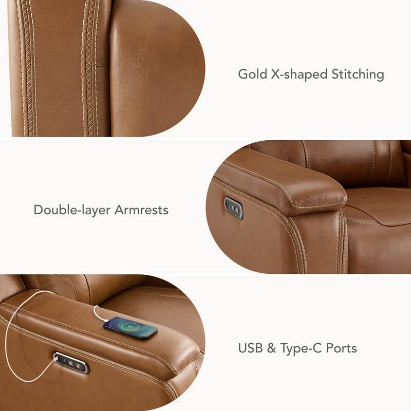 Spruce & Spring Dual Motors Genuine Leather Power Lay Flat Recliner with Power Headrest