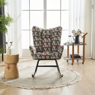 Solid Wood Legs Rocking Chair Nursery with Teddy Fabric Upholstered ...