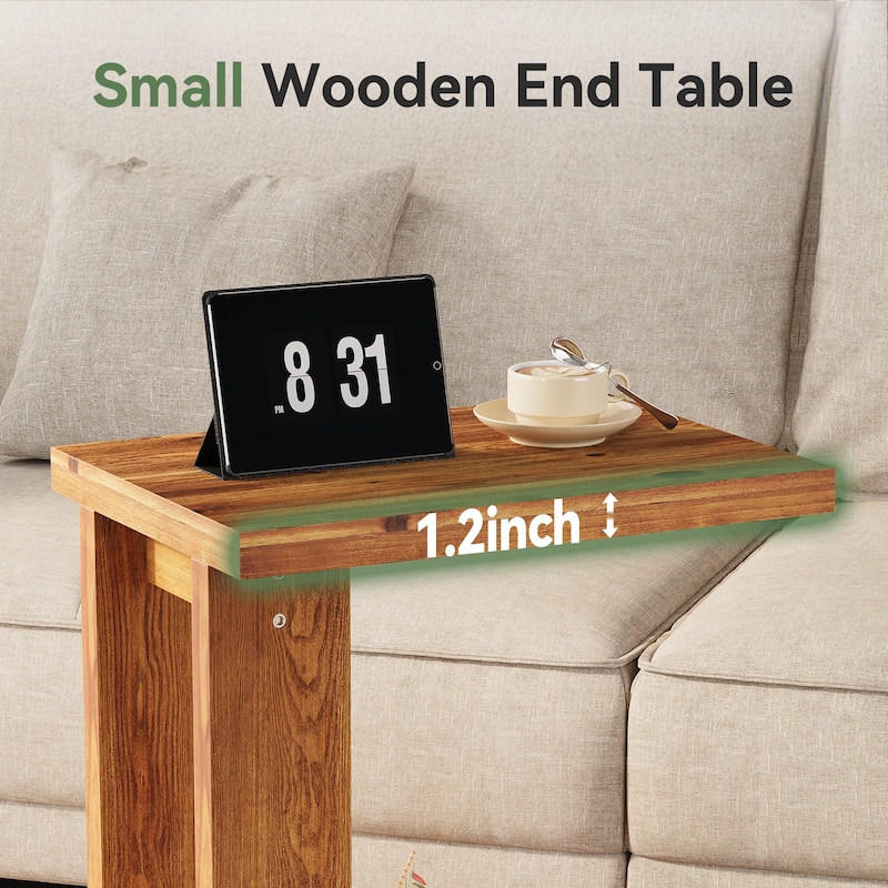 Solid Wood C Shaped Side Table for Couch