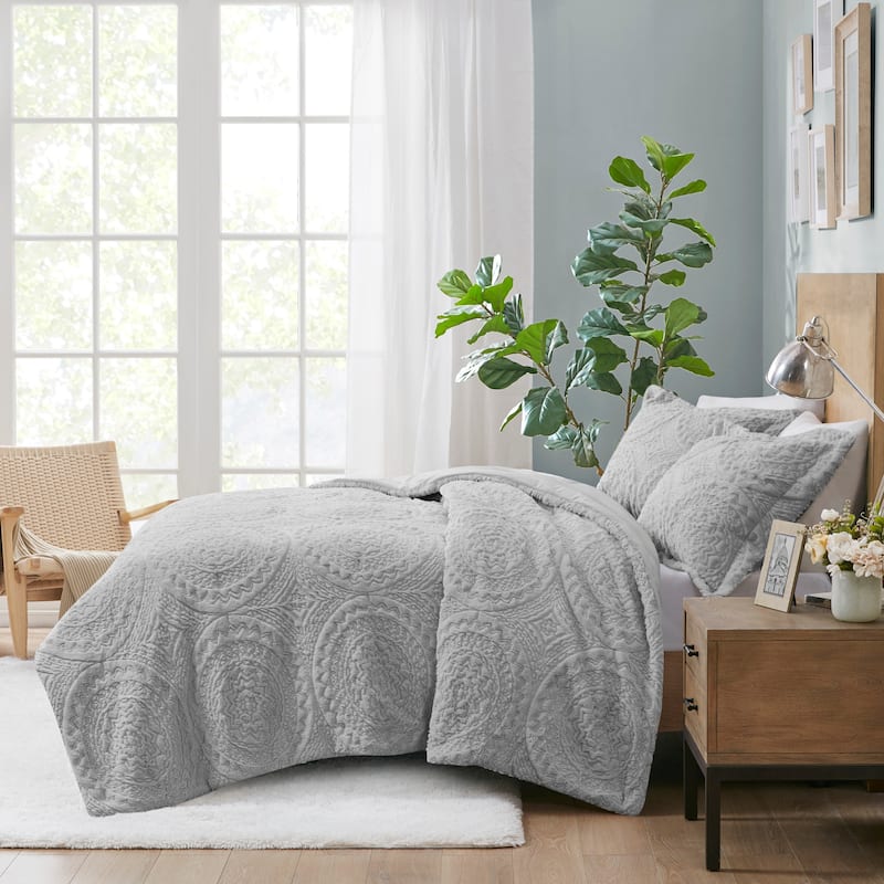 Madison Park Nova Embroidered Medallion Faux Fur Plush Comforter Set