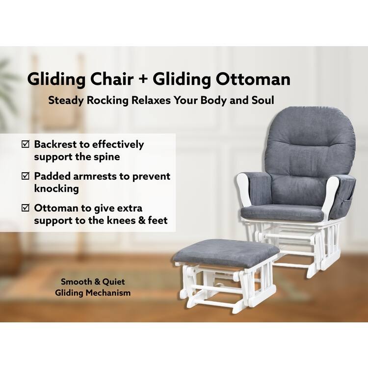 Ultimate Nursery Comfort - Glider and Ottoman Set with Reclining Cushion Chair, Rocker Chair with Padded Back and Armrests
