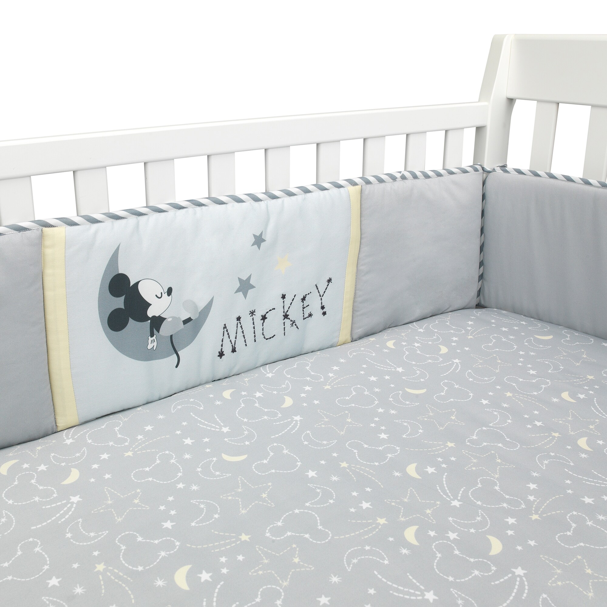 Shop Disney Baby Mickey Mouse Gray Yellow Celestial 4 Piece Crib