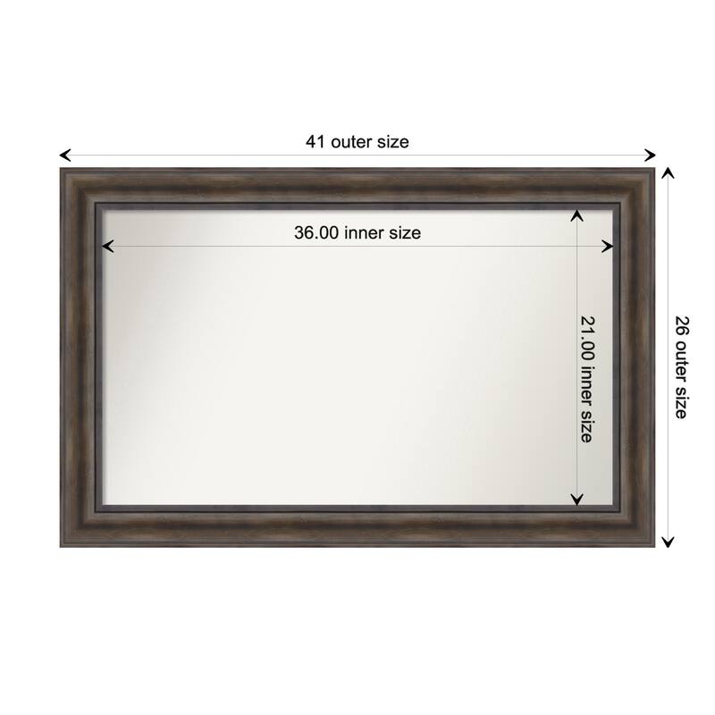 Rustic Pine Brown Framed Non-Beveled Custom Wall Mirror, Bathroom Vanity Mirror - Outer Size: 41.5 x 26.5