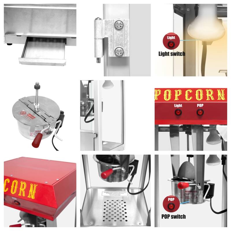2-Gal Commercial Popcorn Machine with Warming Deck, 600W, Scoop & Cup