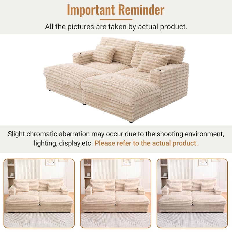 Oversized Double Chaise Lounge Sofa 83.5" Sofa Bed Cloud Couch Plush With Two Supportive Pillows,Usb Ports And Cup Holders