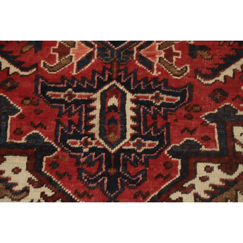 Hand Knotted Oriental 100% Wool Carpet Traditional Medallion Oranges & Rust Heriz Area Rug - 9' 5'' X 7' 2''