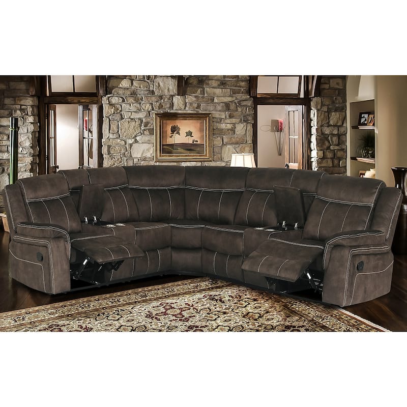 3 Piece Transitional Brown Upholstered Curved Living Room Reclining Sectional