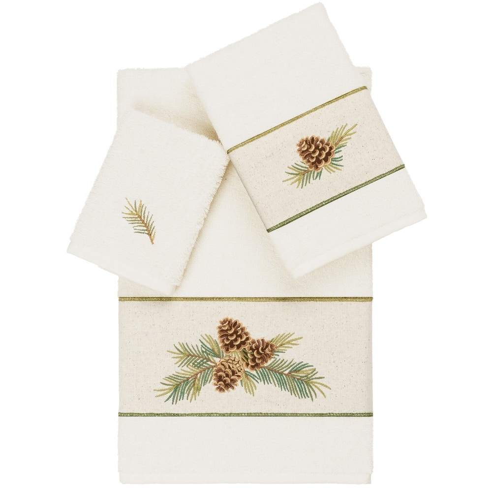 Authentic Hotel and Spa 100% Turkish Cotton Pierre 3PC Embellished Towel Set