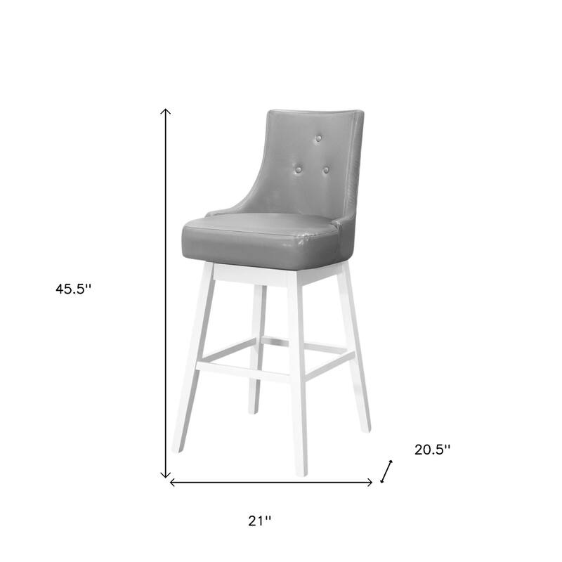HomeRoots Set of Two 29 " Gray And White Faux Leather And Solid Wood Swivel Bar Height Bar Chairs