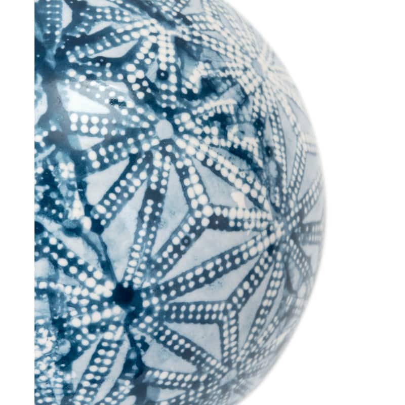 Hand-Painted Ceramic Orb Decorations - 4" - Blue and White - Set of 5