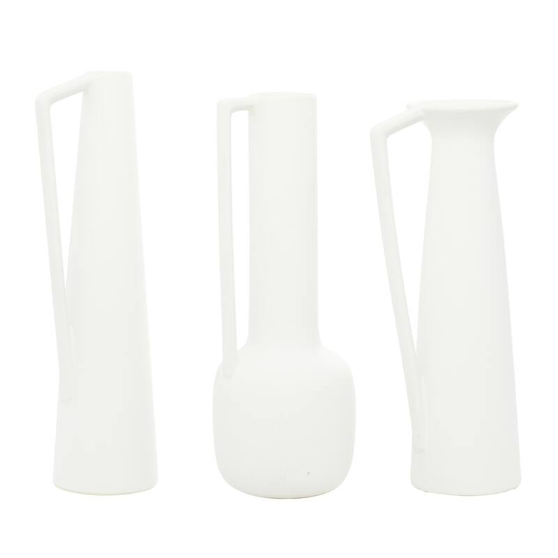 Ceramic Decorative Vase with Handles - Set of 3 White - CosmoLiving by Cosmopolitan - White - 17", 16", 16"H
