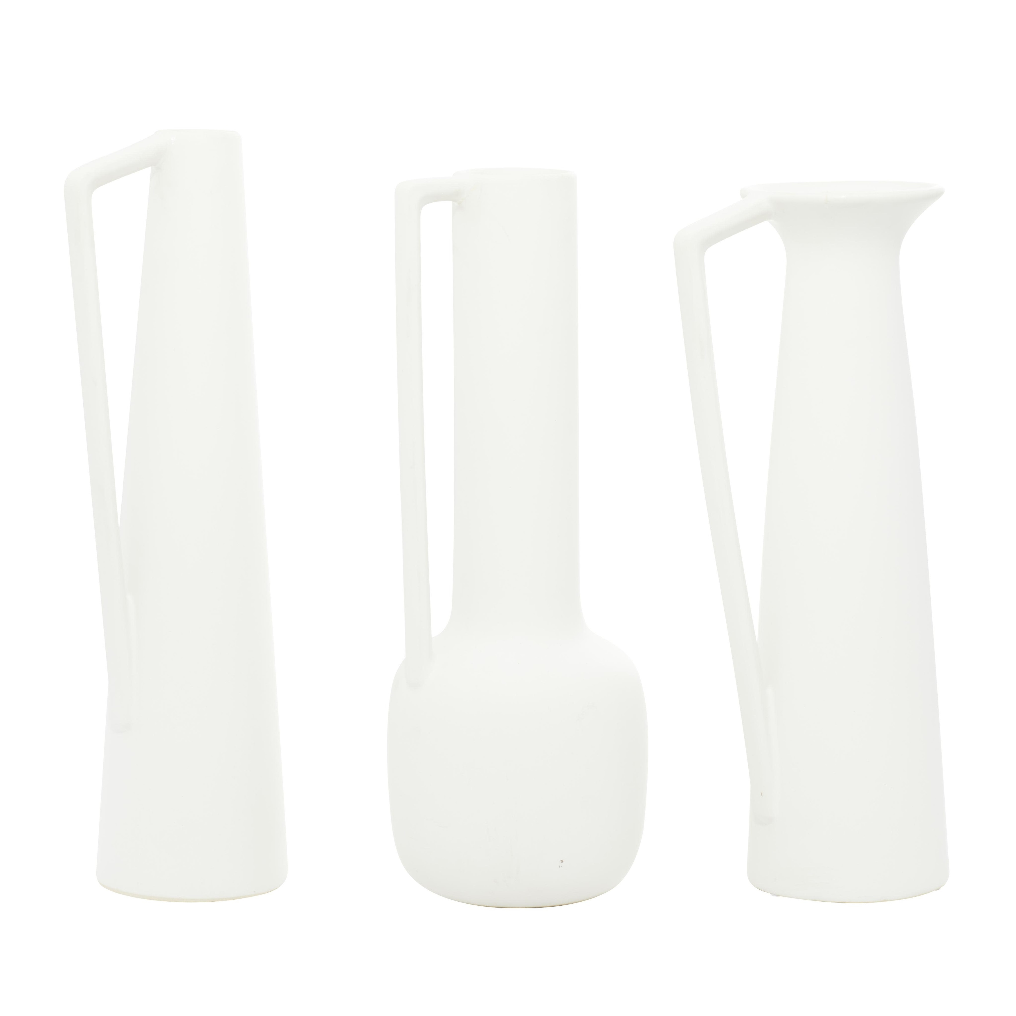 Ceramic Decorative Vase with Handles - Set of 3 White - CosmoLiving by Cosmopolitan