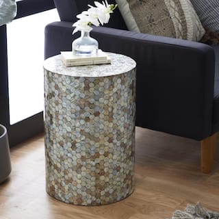 Multi Colored Mother of Pearl Shell Handmade Mosaic Geometric Side End Accent Table