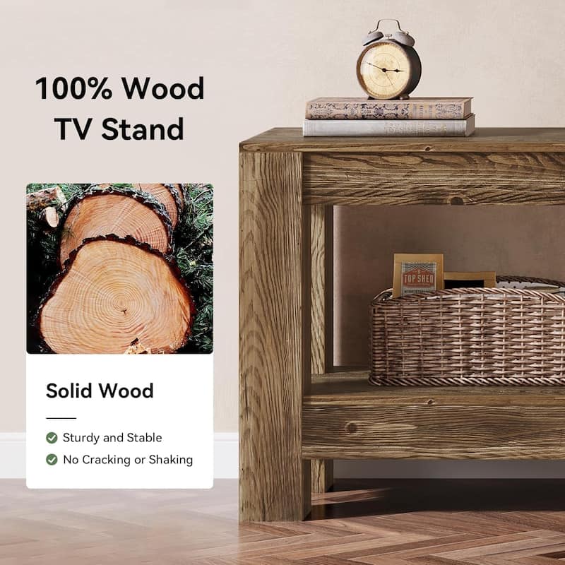 70.9-Inch Solid Wood Entertainment Center with Storage Shelves, Farmhouse TV Console for 65/70/80/85-Inch TVs