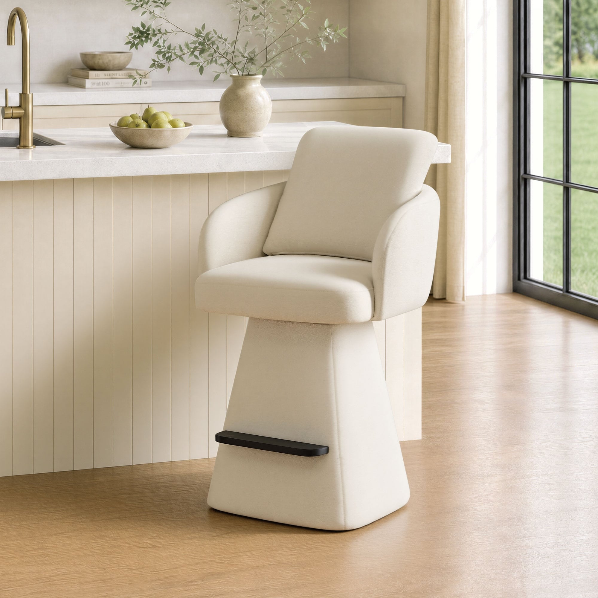 Spruce & Spring Modern Upholstered Swivel Counter Height Bar Stool with Arms and Built-In Footrest