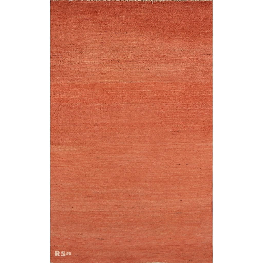 Orange Modern Gabbeh Oriental Rug Handmade Solid Wool Carpet - 2'9" x 5'1"