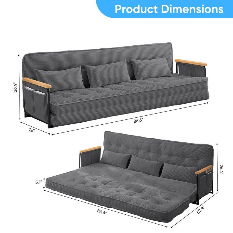 Mixoy Muti-Functional Folding Floor Sofa Bed,3-Seater,2-Seater,1-Seater Lazy Futon Sofa with 6 Position Adjustable Backrest