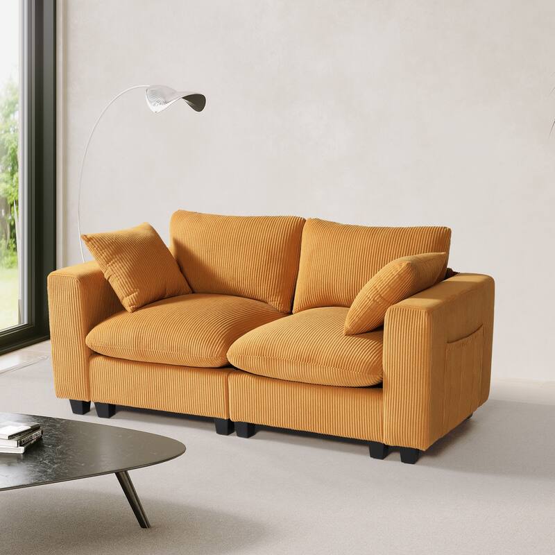 Hamilton Corduroy Upholstered Modular Loveseat with USB Port