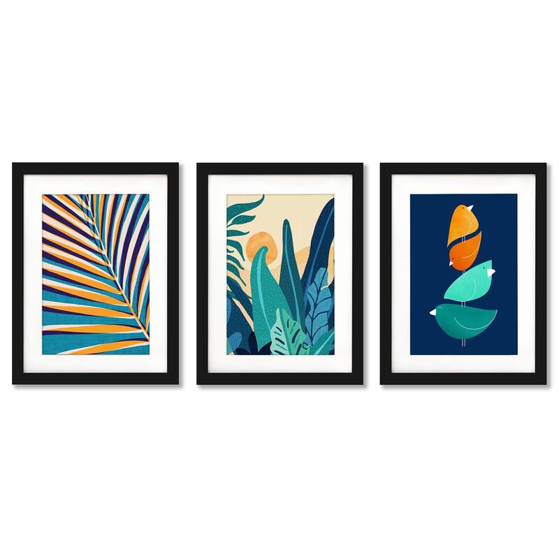 Abstract Palm Leaf Modern Tropical Modern Tropical 3 Piece Framed