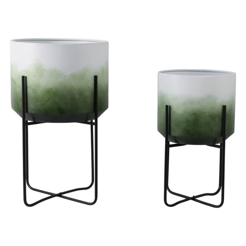 Metal Planters Sleek Modern Stands Decorative Accent Design (Set of 2)