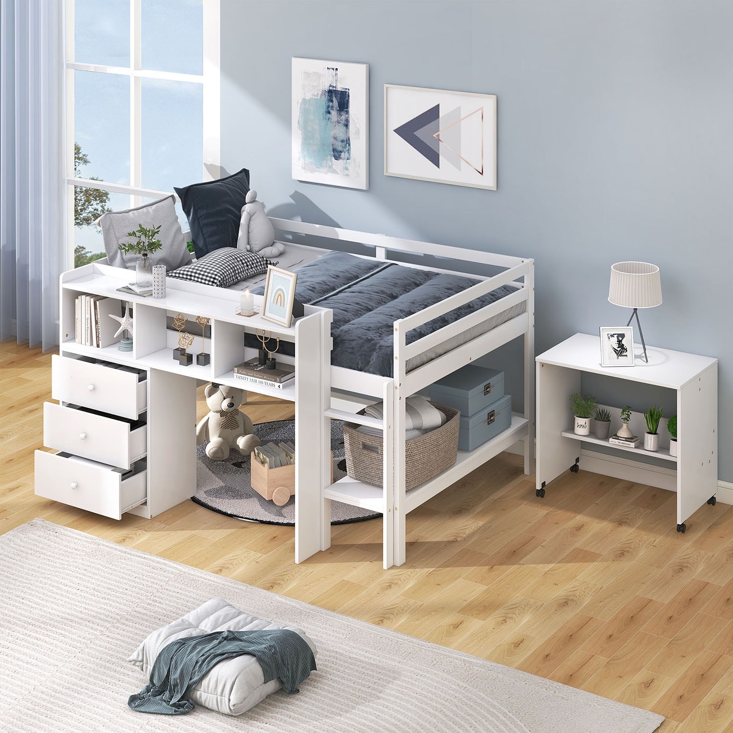 Full size low loft bed with desk store