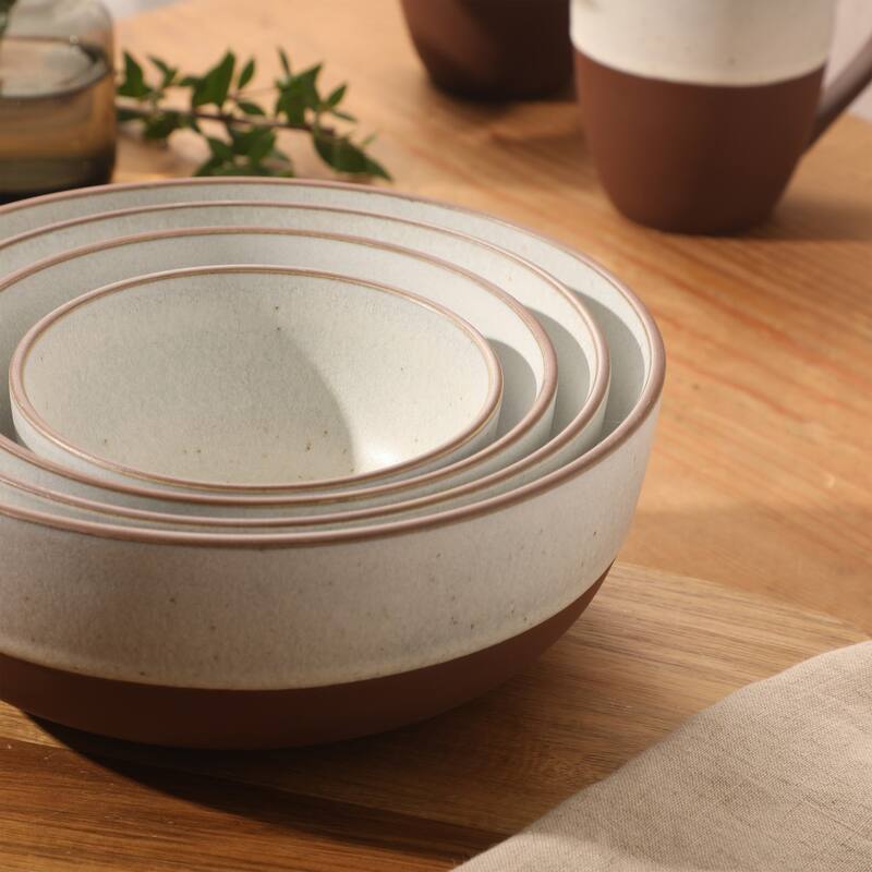 Gibson Elite William Crest 4 Piece Nesting Bowl Set, Stoneware Reactive Glaze, 5", 6.25", 7.5", 9", Prep & Serving Bowls