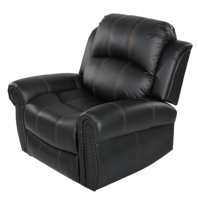 Modern PU Upholstered Gliding Recliner with Rolled Arms & Nailhead Trim